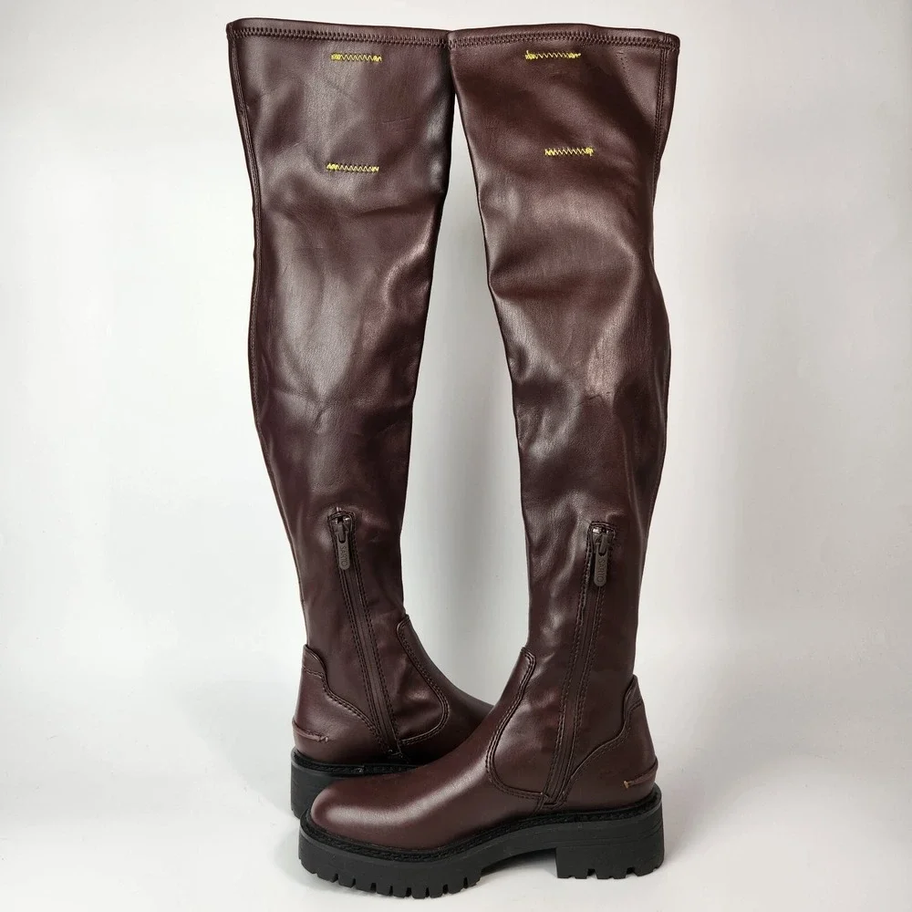 Franco Sarto Boots Womens 5.5 Chunky Lug Sole Over The Knee Boho Academia Preppy